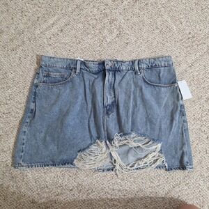 Good American Shredded Distressed Denim Mini Skirt Medium Wash Women's Size 18